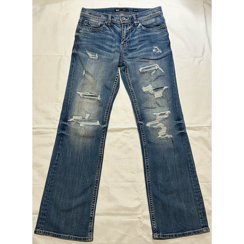 New BKE Aiden Bootcut Jeans Blue Mens 32x32 Slim Fit Distressed Superior Stretch